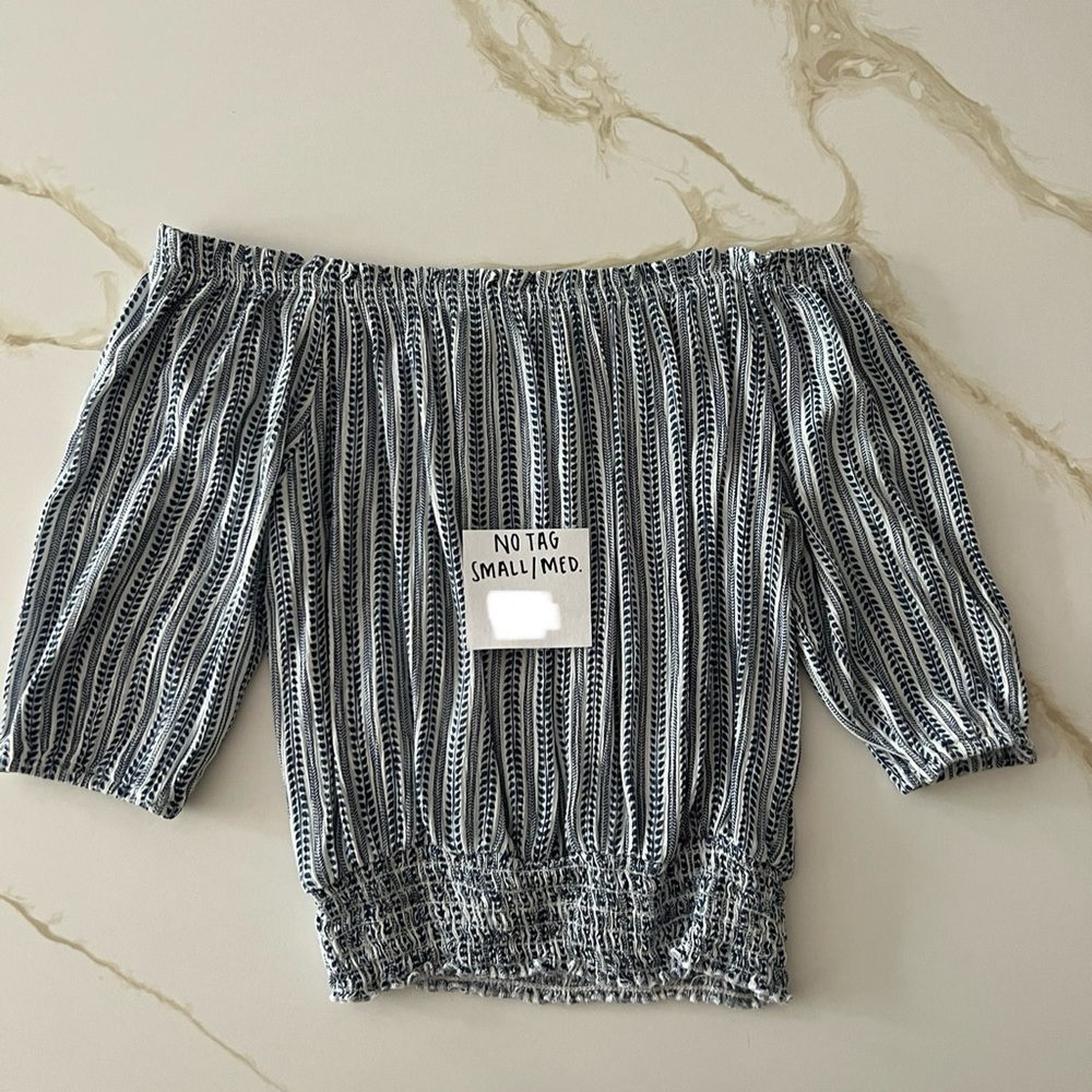 S/M cropped & off shoulder top. Blue & white. Good condition - never worn.
